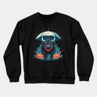 Water Buffalo Rainy Day With Umbrella Crewneck Sweatshirt